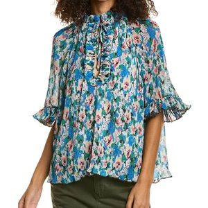Ganni Floral Print Blouse - Blue and Pink